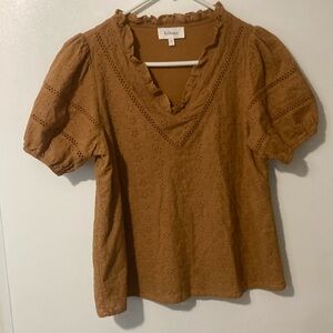 Bohme Blouse Women's Small Brown Eyelet With Puff Sleeves